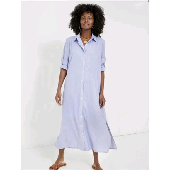 Tuckernuck Pomander Place Maxi Shirt Dress Griffin Blue Stripe Size XL Lagenlook - Picture 1 of 14